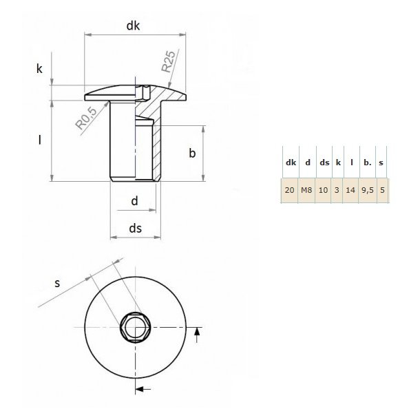 Stl Mbelhoved 20x10x14mm - M8 - Formessinget