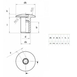 Stl Mbelhoved 20x10x16mm - M8 - Formessinget