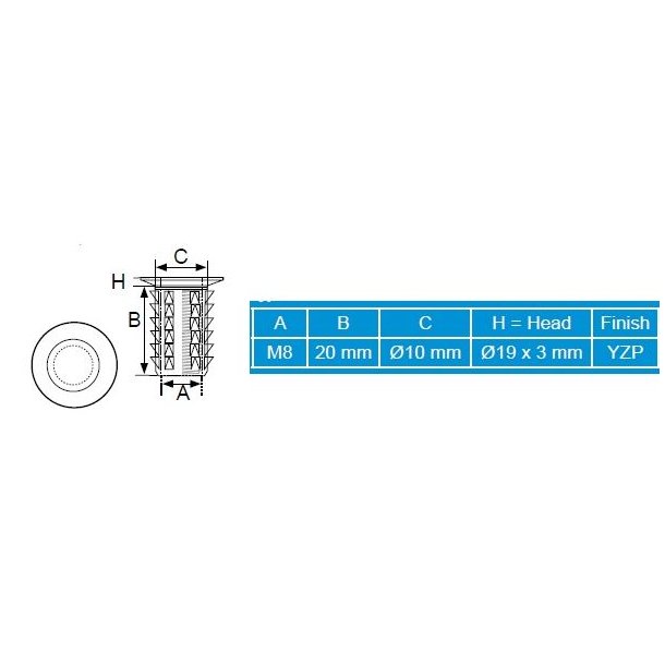 Gevindbsning til Indslag - M8x23mm