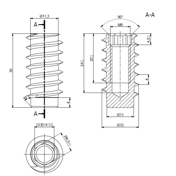 Gevindbsning M8x30mm - Gulforzinket