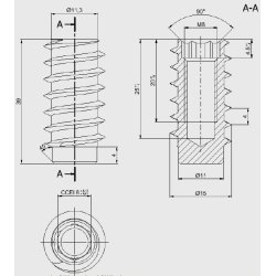 Gevindbsning M8x39mm - Gulforzinket