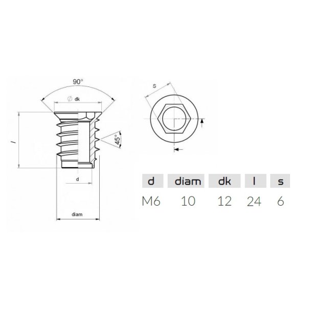 Gevindbsning M6x24mm - Forzinket