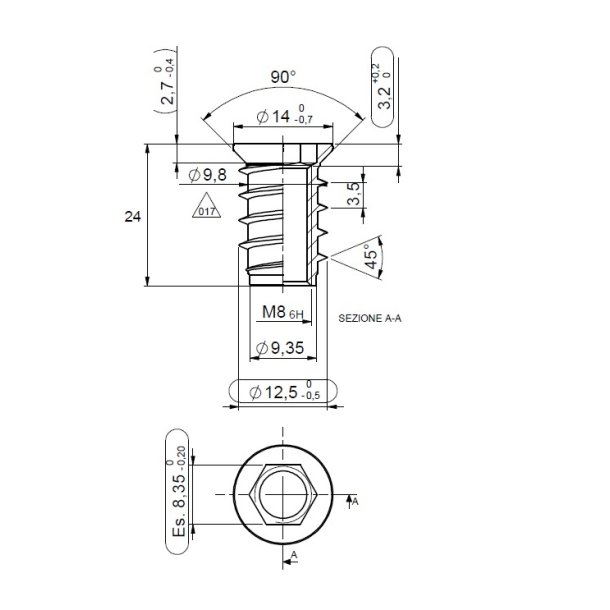 Gevindbsning M8x24mm - Forzinket