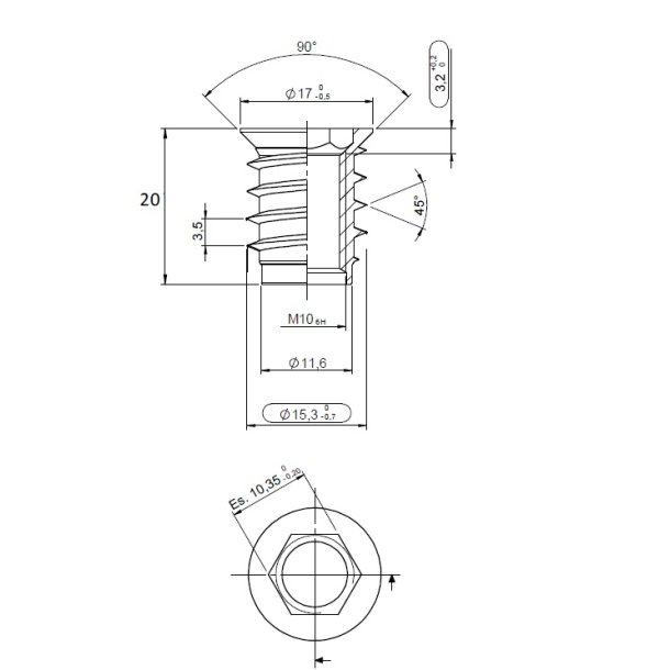Gevindbsning M10x20mm - Forzinket