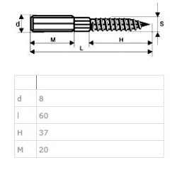Ansatsskrue M8x60mm - Rustfri Stl