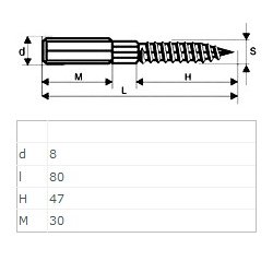 Ansatsskrue M8x80mm - Rustfri Stl