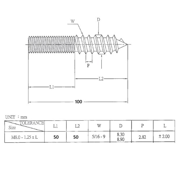 Ansatsskrue M8x100mm - Gulforzinket