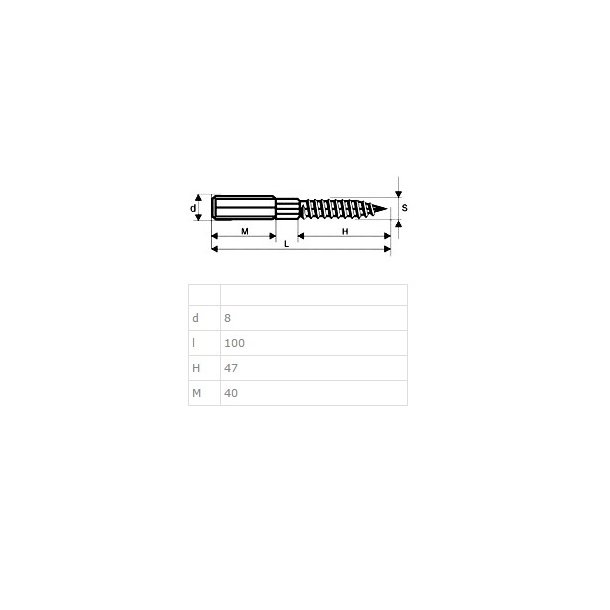 Ansatsskrue M8x100mm - Rustfri Stl