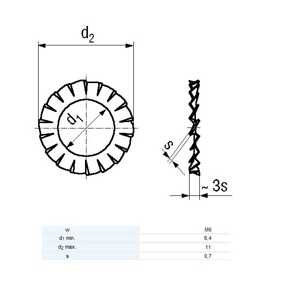 Tandskive 11mm - Elforzinket - DIN 6798