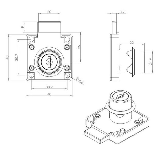 Skabsls "Ares" 19x22mm - Samme Ngle - Venstre