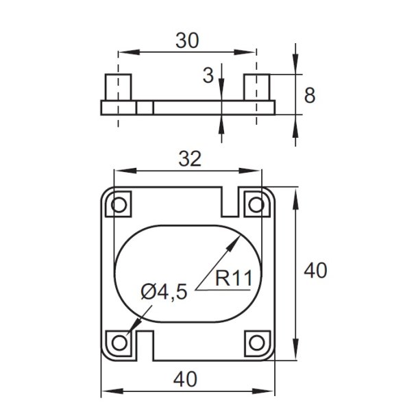 Afstandsstykke til Skabsls med 40x40mm Hus - 3mm