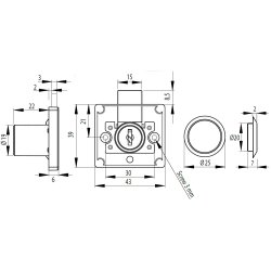 Skabsls "Hermes" 19x22mm - Sort