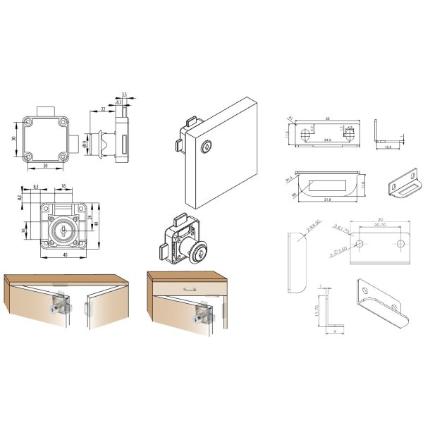Skabsls "Ares" 19x22mm - Hjre - Dobbelt Lukning