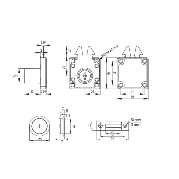 Jalousiskabsls "Eros" 19x22mm - Forniklet