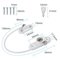 Vinduessikring V1 med Kabel og Ngle - Hvid