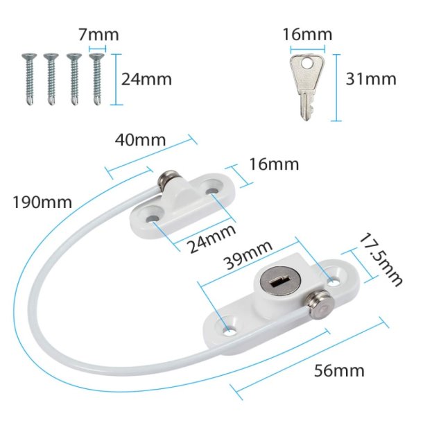 Vinduessikring V1 med Kabel og Ngle - Forkromet