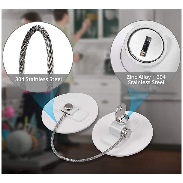 Vindue & Skabssikring V6 med Kabel og Ngle - Hvid