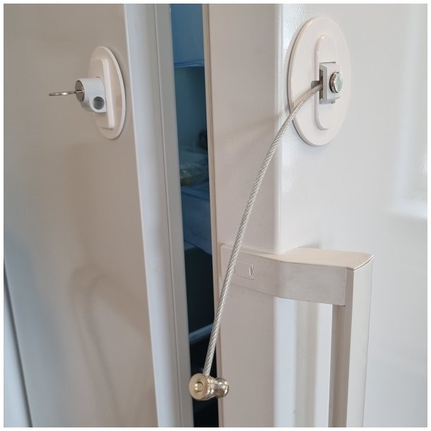 Vindue & Skabssikring V6 med Kabel og Ngle - Hvid