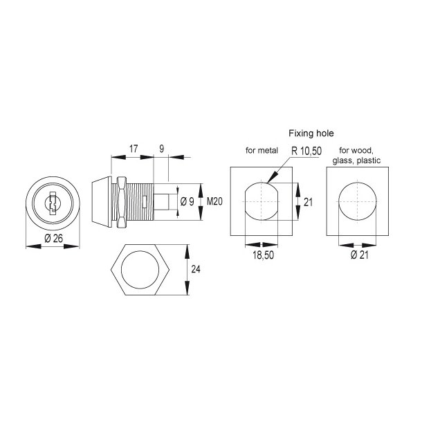 Tryk Skabsls "Abas" 19x19mm - Forniklet