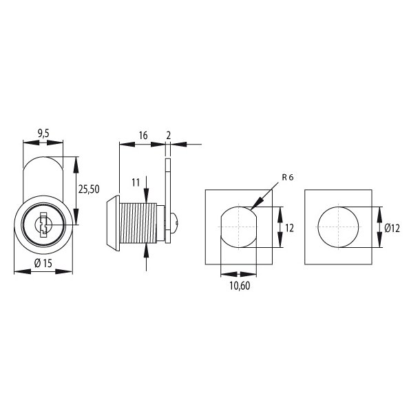 Skabsls "Eos" 12x16mm - Forkromet - Samme Ngle