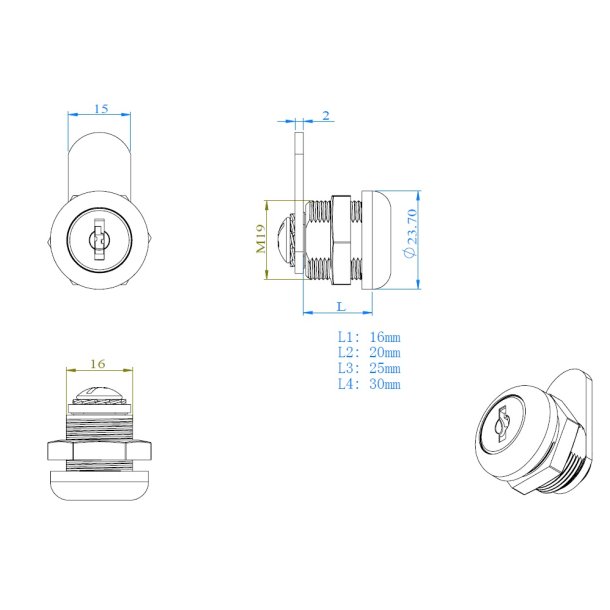 Skabsls "Zeus" 19x16mm - Forkromet