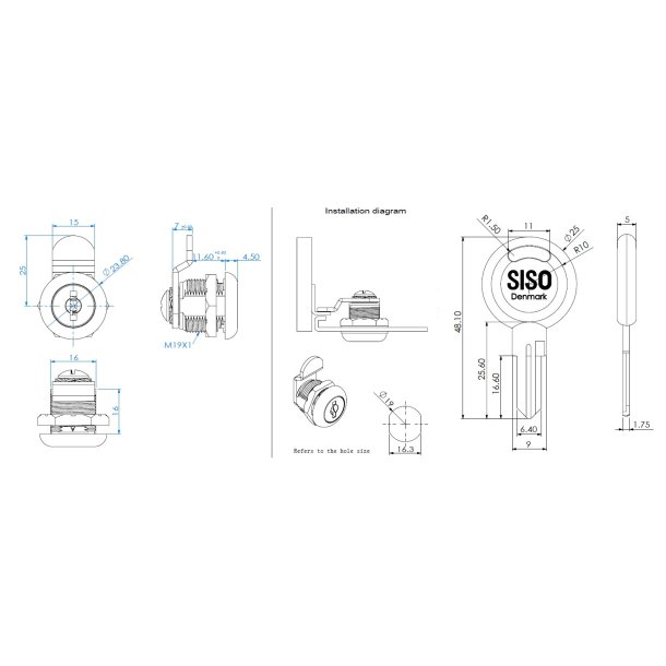 Skabsls "Zeus" 19x16mm - Forkromet
