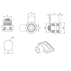 Tryk Skabsls "Hydra" 19x20mm - Firkant Ngle