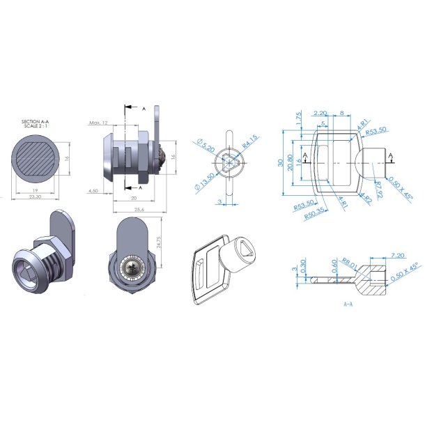 Tryk Skabsls "Hydra" 19x20mm - Trekant Ngle