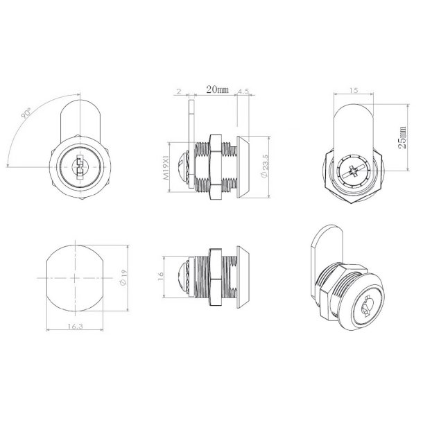 Skabsls "Zeus" 19x20mm - Sort - Samme Ngle