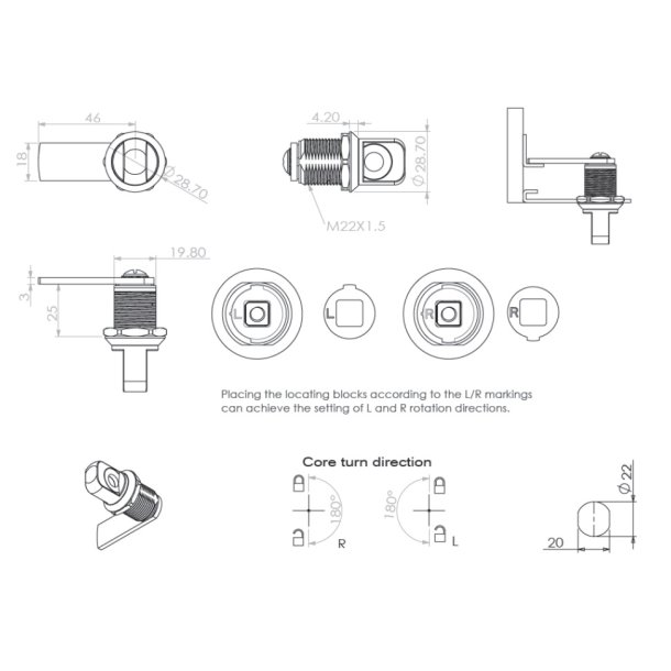 Skabsls "Roto" til Hngels 22x25mm - Forkromet