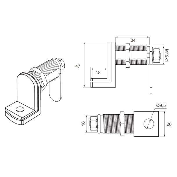 Skabsls til Hngels 19x34mm - Forkromet