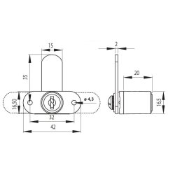 Skabsl�s "Cacus" �16,5x20mm - Forniklet - #J11 System