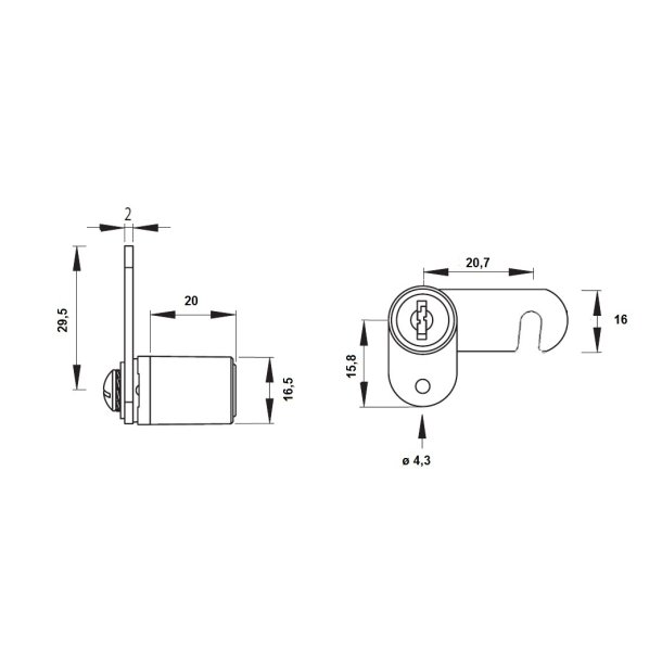 Skabsls "Cacus" 16,5x20mm - Forkromet