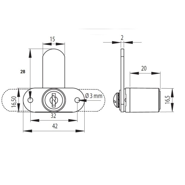 Skabsls "Cacus" 16,5x20mm - Alu Look