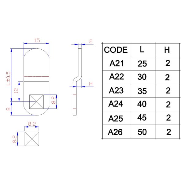 Lsetunge A22 til Skabsls  - 2mm Forkrpning - C/E 30mm