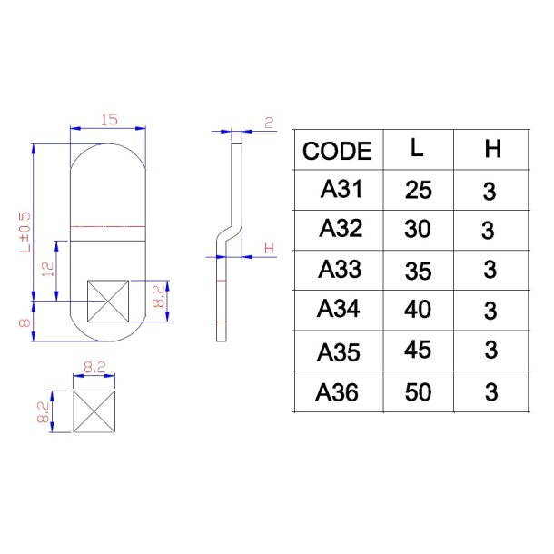 L�setunge A35 til Skabsl�s  - 3mm Forkr�pning - C/E 45mm