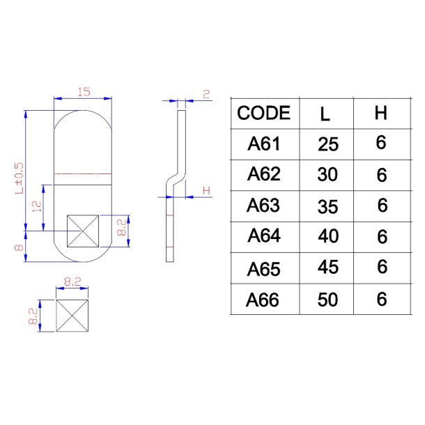 Lsetunge A65 til Skabsls  - 6mm Forkrpning - C/E 45mm