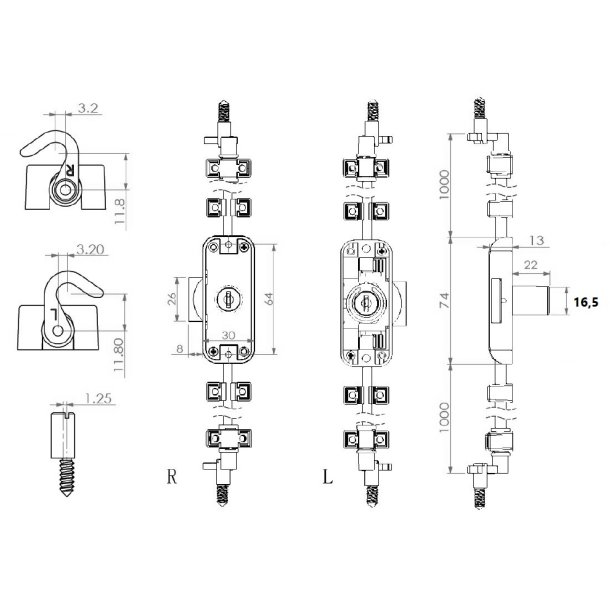 Drejestangsls "Tallos"-  16,5x22mm