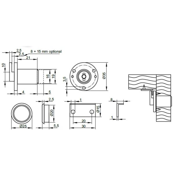 Klapl�s "Hector" med Flange �19x20mm - Formessinget