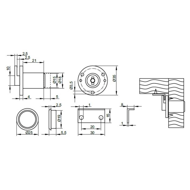 Klapl�s "Hector" med Flange �18x20mm - Formessinget