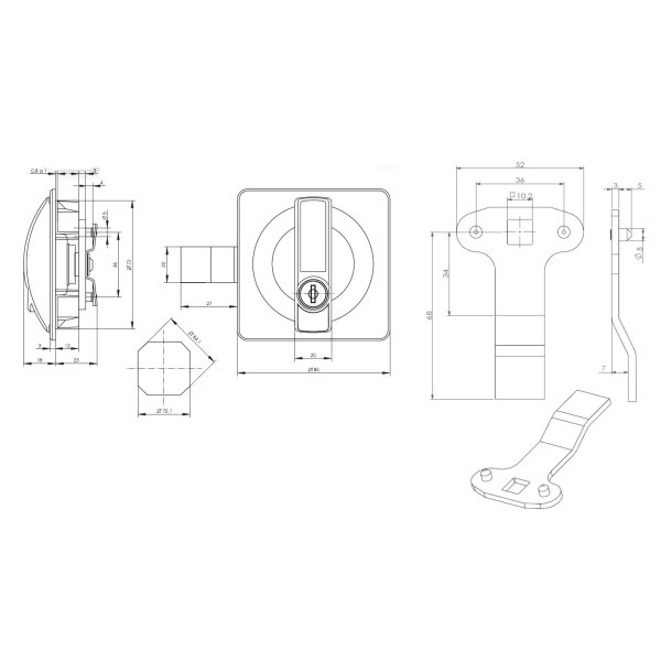 Hndtag m/Ls 72mm - Alu/Sort- Samme Ngle