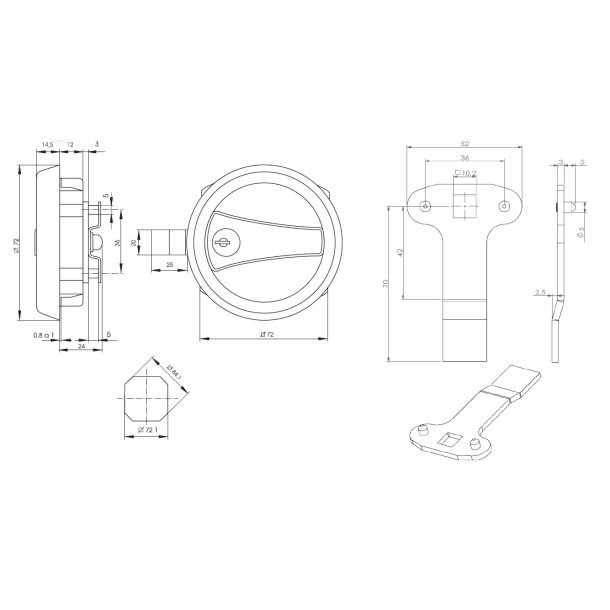 Hndtag m/Ls 72mm - Alu/Sort - Samme Ngle