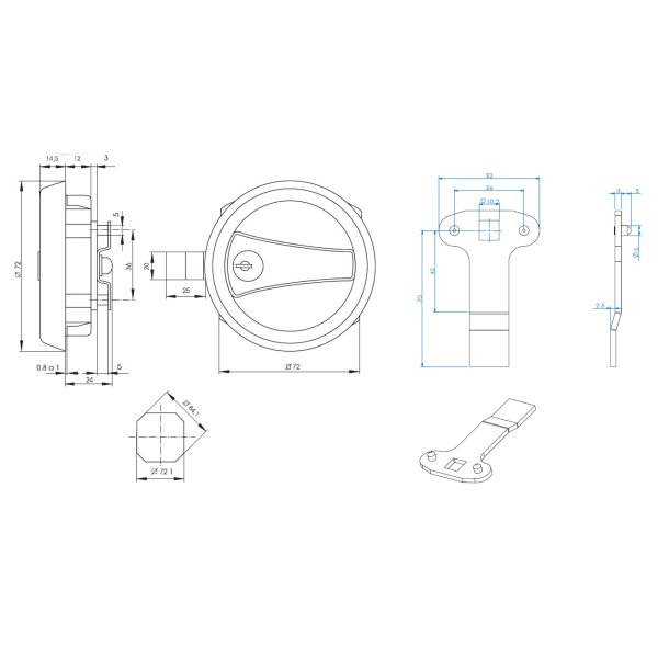 H�ndtag m/L�s �72mm - Alu/Sort - Samme N�gle (D20)