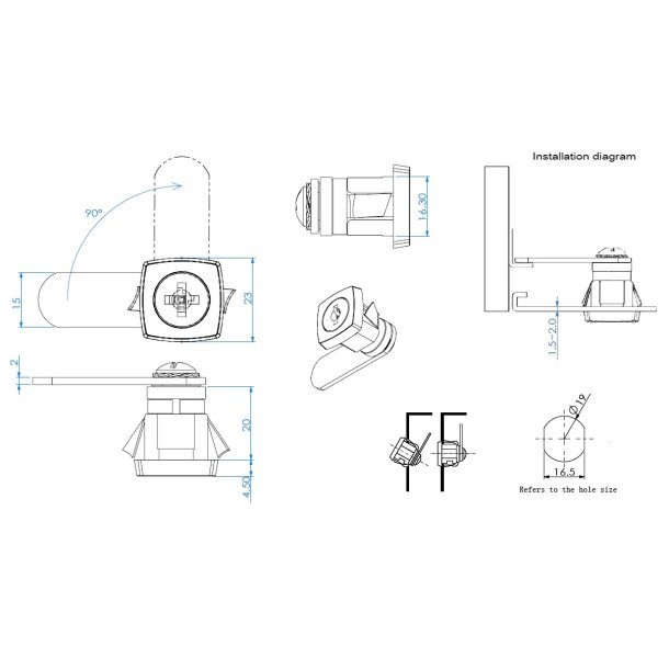 Skabsls "Argus" 19x20mm - Forkromet - Samme Ngle