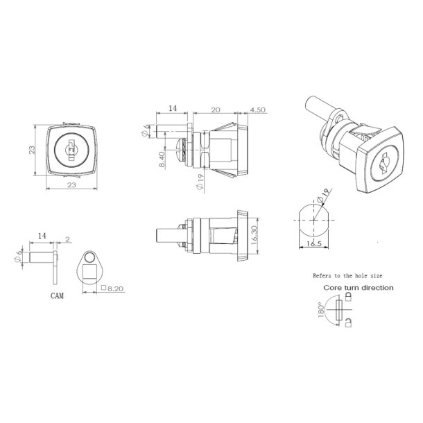Skabsls "Corus" 19x20mm - Forkromet
