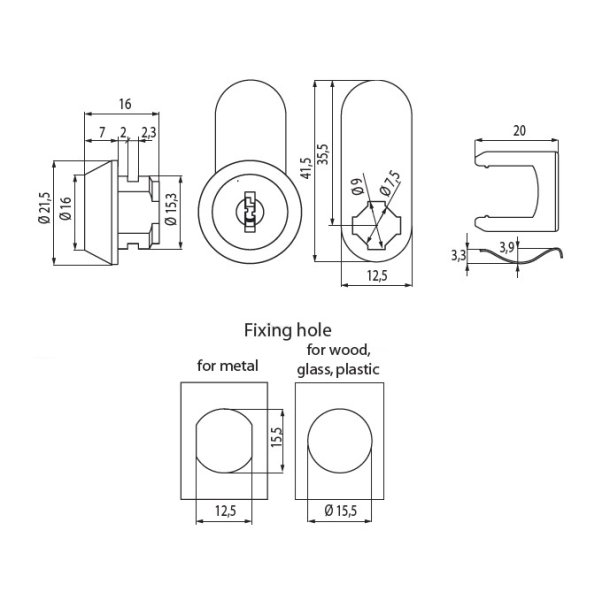 Skabsls "Nomos" 16x9,5mm - Forkromet
