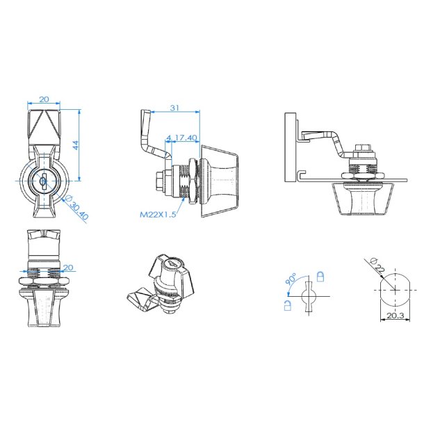 Skabsls "Zelos" m//Vrider 20x18mm - Forkromet