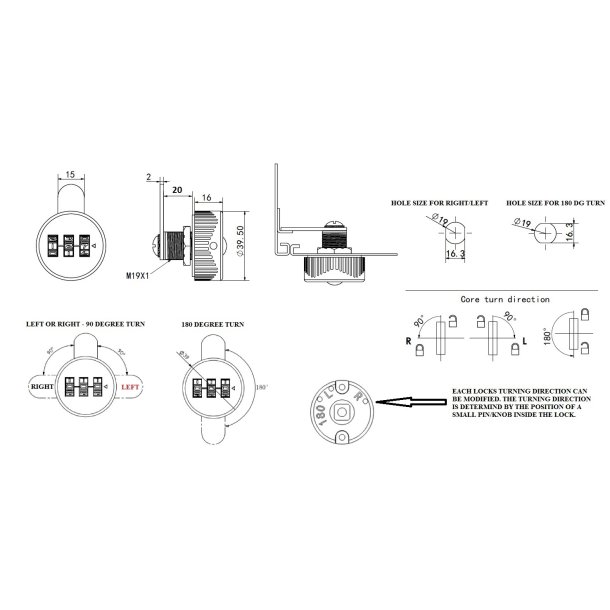 Kodels "Atlas" med 3 Hjul - 19x20mm - Sort - Venstre