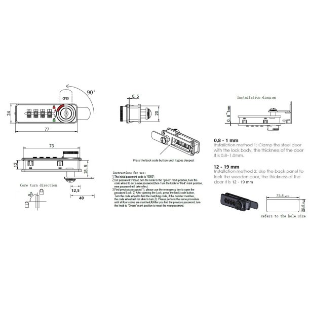 Kodels "Circe"med 4 Hjul - 77x24mm - Venstre - Engangskode