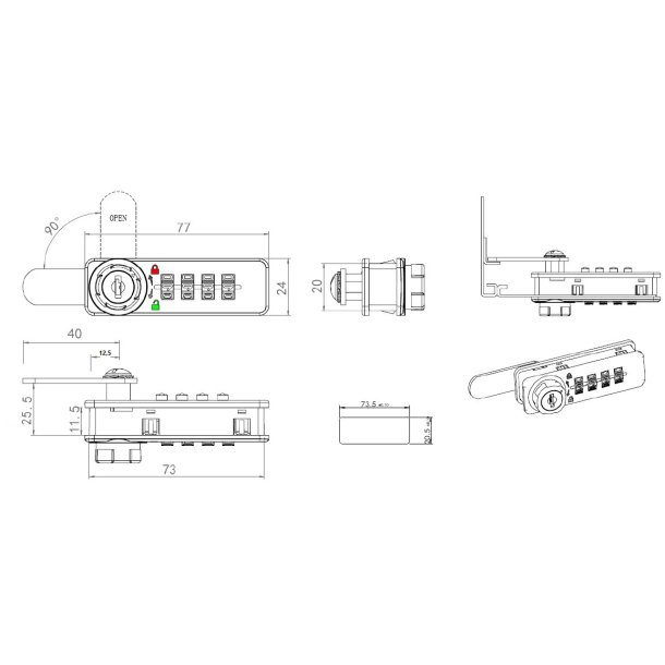Kodels "Circe"med 4 Hjul - 77x24mm - Hjre - Faste Brugere